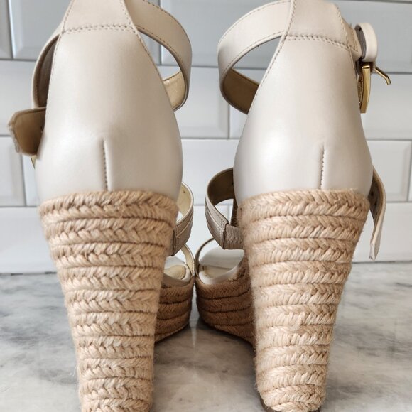 MICHAEL KORS Cute Natural cream Leather Espadrilles Raffia Wedge Sz 9 EUC! - Picture 5 of 5